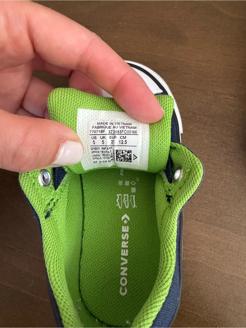 Converse 5 toddler Navy Canvas Sneakers with Lime Green Lining